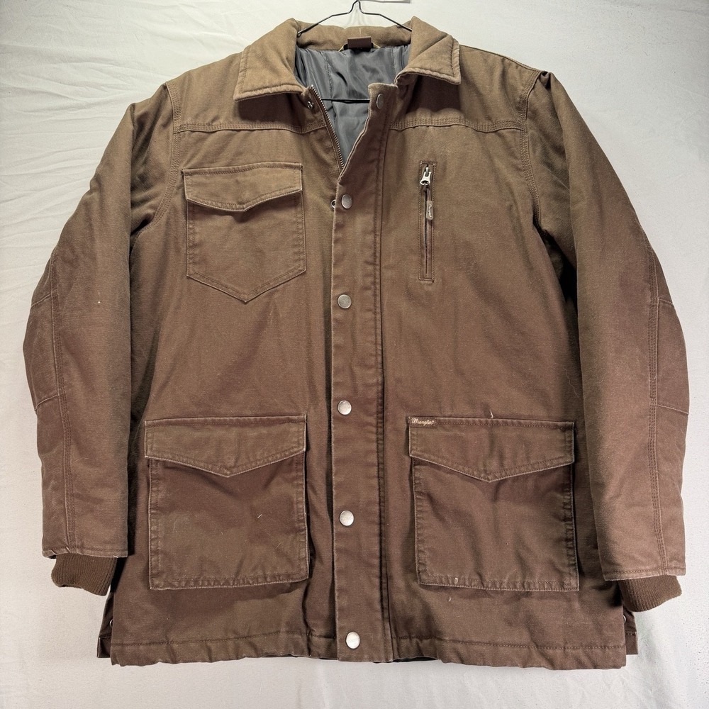 Wrangler Canvas Work Jacket Mens Medium Brown Quilted Lining Workwear Chore